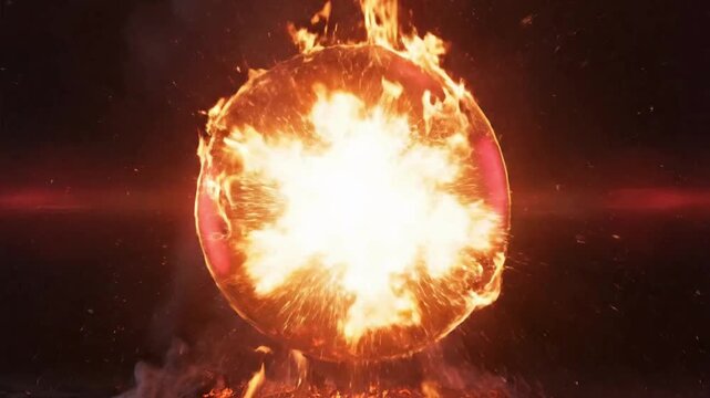 Three dimensional fire pulse representing heartbeat in a captivating display of flames and motion captured in a dark setting