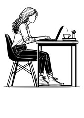 Fototapeta premium Remote Working Woman Using Laptop at Home Office – Freelance Lifestyle Vector Illustration