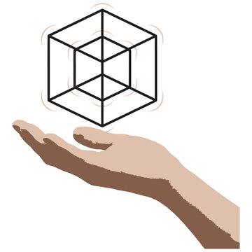 Hand holding impossible cube illusion impossible object impossible reality