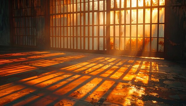 Sunlit Prison Cell - A Stark Depiction of Confinement and Hope.