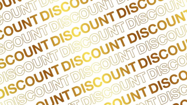 DISCOUNT neon glow text opening motion animation video, ecommerce marketing repeating scrolling text kinetic typography seamless loop intro social media golden type on white backdrop bg outro