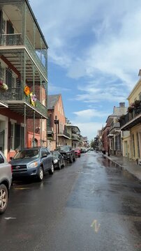 Walking tour in French Quarter, New Orleans near Bourbon Street in Louisiana