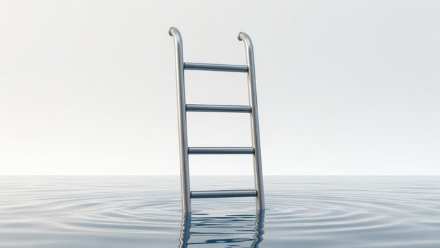 Metal Ladder Resting in Calm Water Surface