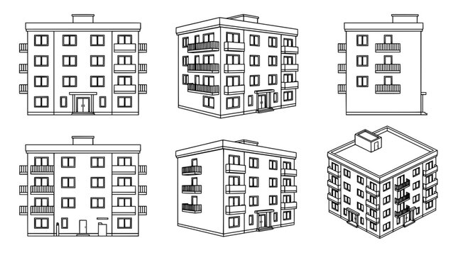 Elegant Outline of City Apartment Buildings Minimalist Art Style