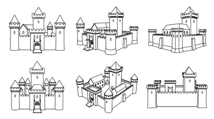 Naklejka premium Minimalist Line Art Castle Collection in Simple Outline Style