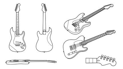 Fototapeta premium Guitar Line Art Collection Minimal Isolated Vector Elements Bundle