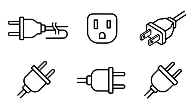 Plug Line Art Collection Minimalist Isolation Vector Elements Set