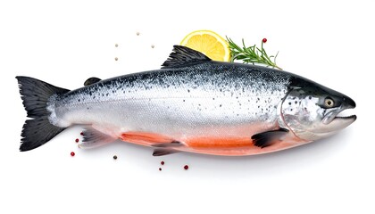 Obraz premium Fresh Atlantic Salmon with Lemon and Rosemary Garnishing.