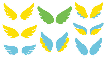 Fototapeta premium Set of Colorful Angel Wings Icons, Vector Illustrations