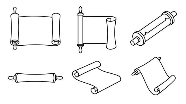 Minimalist Line Art Collection of Scrolls and Paper Rolls Design