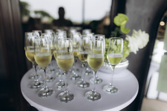Sparkling champagne glasses waiting for celebration event