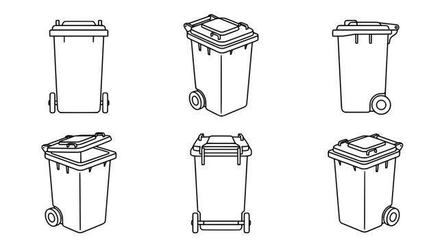 Outline Collection of Recycling Bin Line Art Vector Elements Set