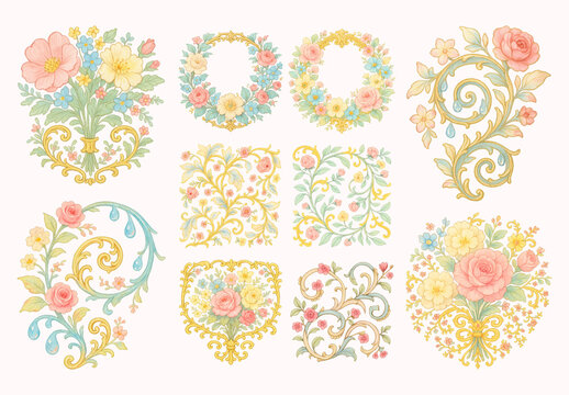 Elegant Floral Vintage Design Element Set