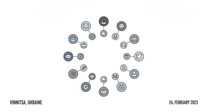 Circular social media icons composition editorial vector Vinnitsa Ukraine February 24 2023 isolated on white