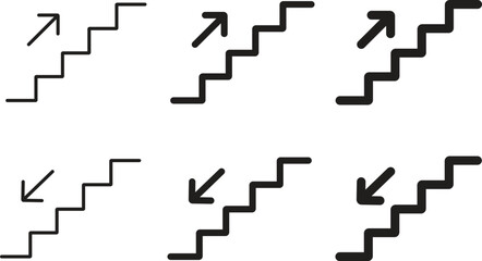 Stairs Icon Set with Up and Down Arrows for Wayfinding and Success Concept © Rehan