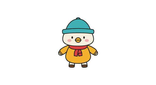 Cartoon duck in winter clothing.