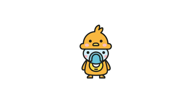 Cartoon duck with pacifier.