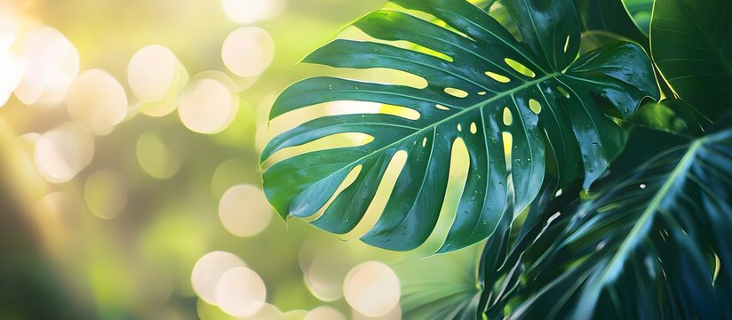 green tropical plant leaves, copy space