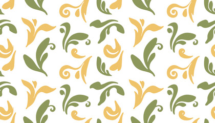 Floral pattern with swirling leaves, green and yellow tones © MdDulal