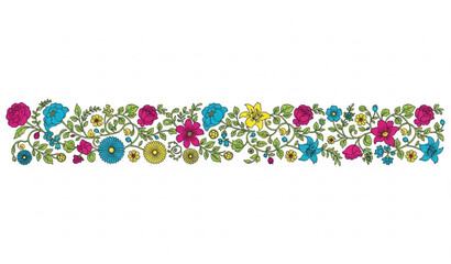 Floral border seamless pattern colorful flowers leaves textile motif vector design © MdMintu