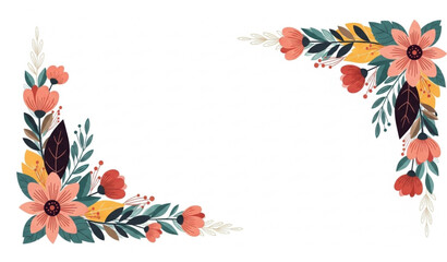 Exquisite floral corner border design colorful flowers leaves motif vector decorative frame © MdMintu