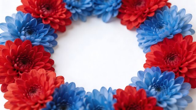 Red and blue flower wreath on white