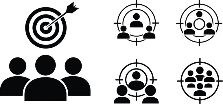 Targeting audience icon sign vector, focus pictogram isolated on white background, customer segmentation and marketing targeting symbol, user profile analytics interface icon, business strategy and 