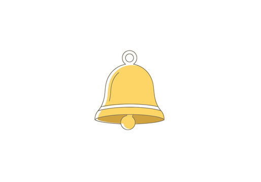 Stylized golden bell with clapper suspended by loop ring showcasing a classic ringing sound emitter silhouette for notification alerts celebration event announcement alarm signal sound system