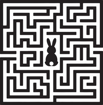 Silhouette of a bunny in a black and white maze