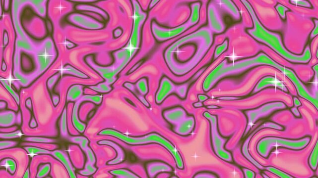 Vibrant pink green swirling abstract pattern with sparkles