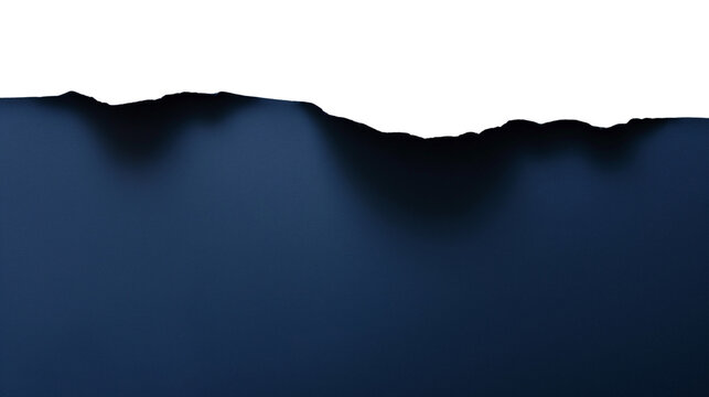 Horizontal view of a dark blue paper sheet with a jagged ripped edge creating copy space over white background.