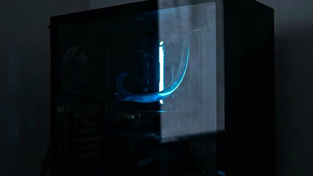 PC system powers on and off as coolant flows through transparent tubing