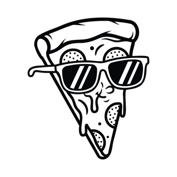 Cool pizza slice a fun cartoonish illustration with sunglasses