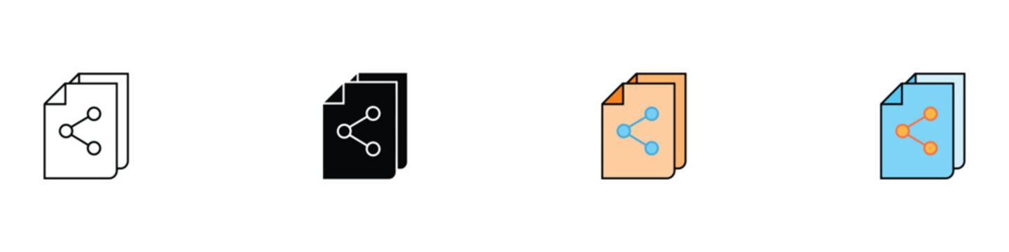 Shared document icon set. Isolated vector illustration of double paper sheets with share symbol for file transfer and collaboration design.
