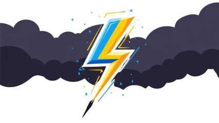 Bold lightning bolt icon striking through dark cloud Vector © ANOWARUL