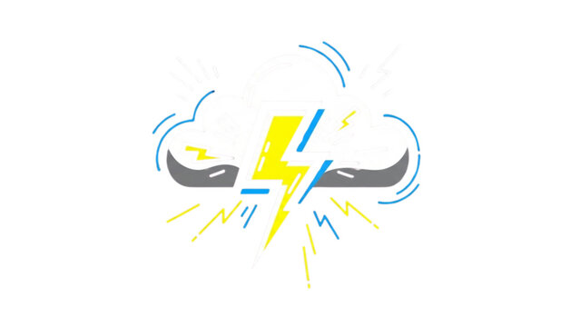 Electric bolt lightning symbol with dynamic energy waves and stylized hammer Vector