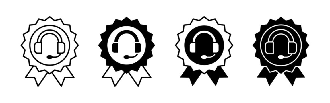 Customer service badge icon collection in monochrome styles representing support communication help and assistance concept