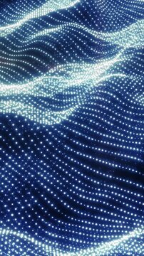 Blue abstract data landscape with glowing particle waves, digital dots, and futuristic network visualization background.