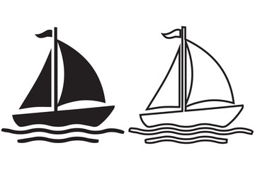 Fototapeta premium Black and white illustration of two sailing boats on water waves