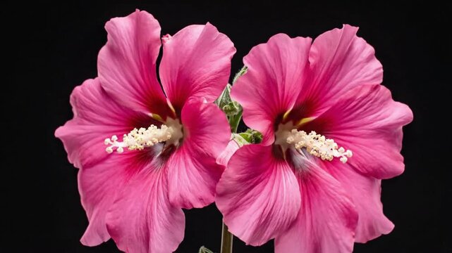 Watch the growth process of pink Syrian Hibiscus flowers in a time lapse showing changes and development over time