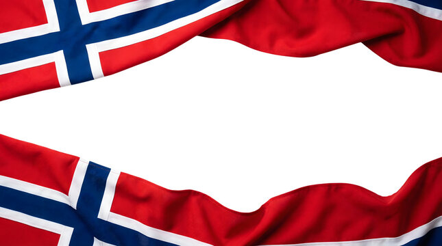 Norwegian flag background with waving red white and blue fabric empty space for text or design scandinavian symbol