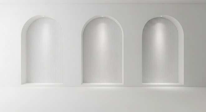 Three arched openings in a white wall showcase empty spaces