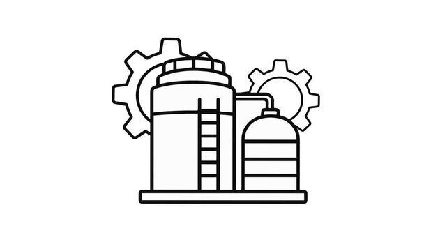 Industrial Factory Tank and Gear Line Art Icon Illustration