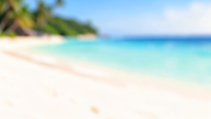 Fototapeta premium Tropical paradise beach scene with turquoise ocean and palm trees