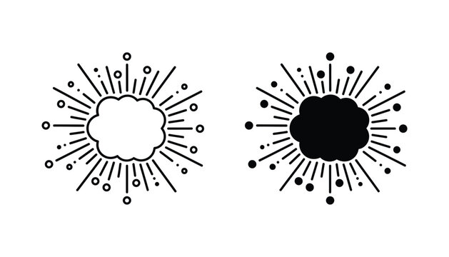Abstract sunburst explosion icon with central cloud shape for vintage logo design or comic book style radial effect graphics