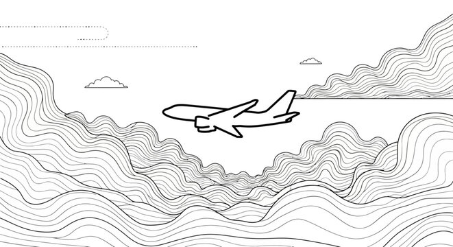 Airplane flying through the sky high.