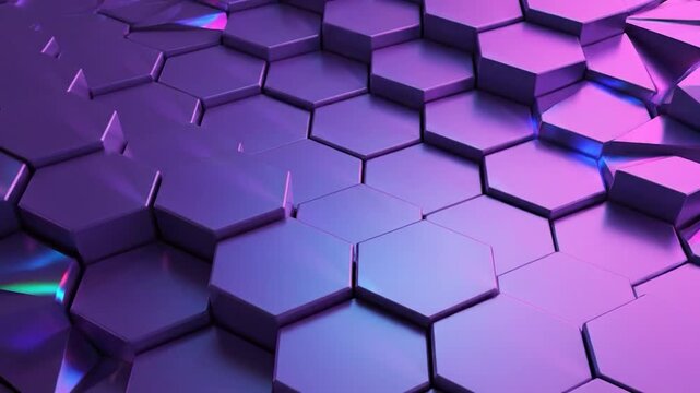 Abstract geometric background with a pattern of hexagonal shapes in shades of purple and blue, creating a modern design