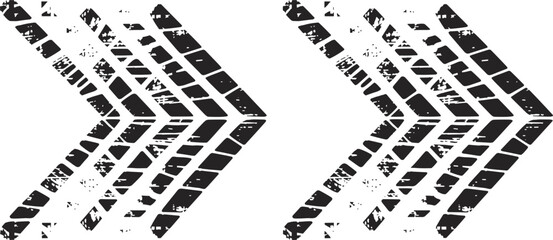Grunge tire track arrows with distressed texture in bold directional road design style © Monjurul