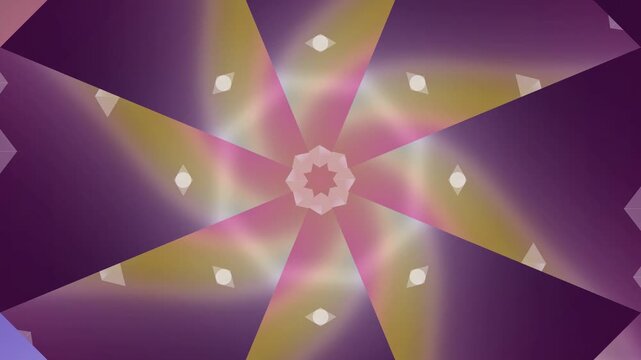 Vibrant purple and pink starburst pattern with yellow accents and white spots