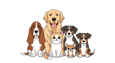 Group of dogs and a cat. © setok